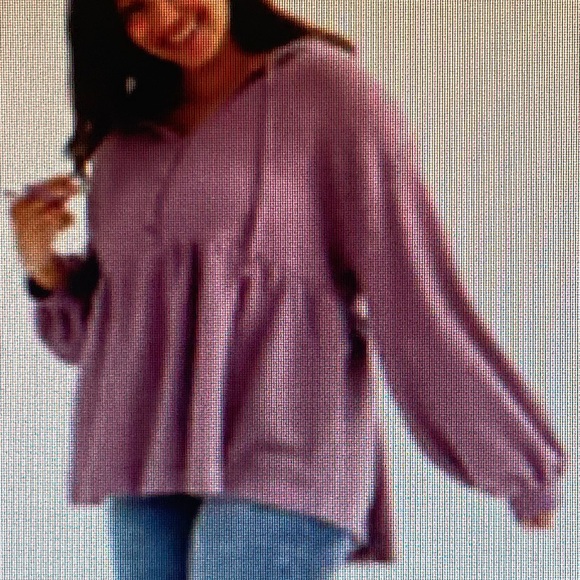 Lilac peplum Henley hoodie - Picture 1 of 7